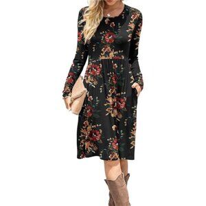 Women's Casual Long Sleeve Dress – Empire Waist, Knee-Length
